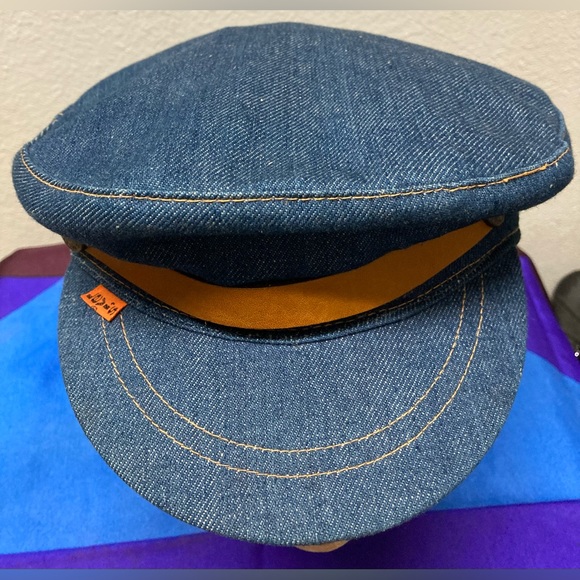 Levi’s Orange Tab Mint Vtg Denim Leather Engineer Beatnik Cap Hat - Picture 2 of 8